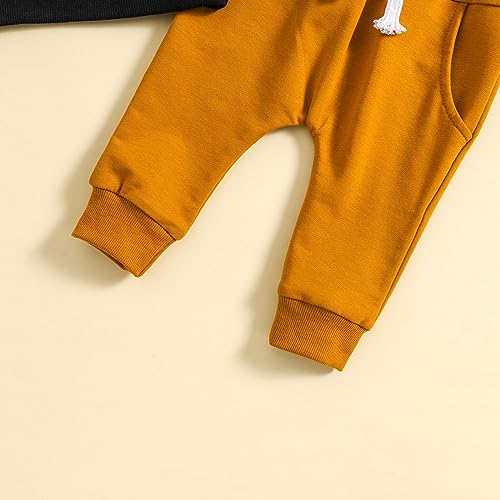 Conjunto de moletom de manga comprida com estampa de letras e calça para bebês meninos, Preto, 0-6 M