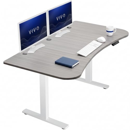 Image of VIVO Dark Gray 63 x 32 in Standing Desk, DESK-KIT-1W1G | Electric, Holds 220 lbs, Sit Stand Up, Height Adjustable, Home Office, Memory Presets, 1B Series, White Frame