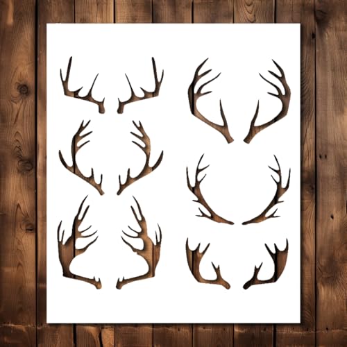 Deer Antlers Stencil Template - Reusable Buck Horns Hunting Stencils for Painting on Wood, Glass, Wall, Rock, Walls, Canvas, Glassware, Spray Painting, Airbrushing (5x6)