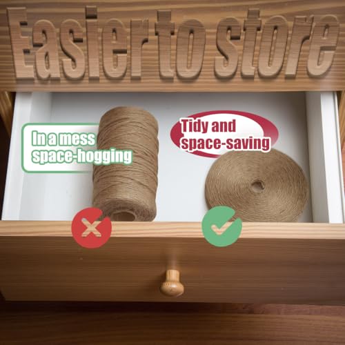 Image of PerkHomy 1800 Feet Natural Jute Twine Long Twine String for Crafts Gift Wrapping Packing Gardening Crochet Knitting Macrame Decor (Brown 600feet Flat) (Pack of 3)