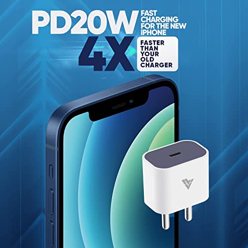 Image of DR VAKU 20W Charger Type C Adapter for iPhone 17 /17 Air /17 Pro /17 Pro Max, iPhone 16 /15 /14 /13 /12 /11 Series with PD 3.0, BIS Certified USB-C 20 Watt Fast Charging Adaptor - White & Navy Blue