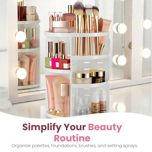 Image of Masirs 360 Rotating Makeup Organizer for Vanity, Adjustable Shelf Height, Large Capacity Cosmetic and Skincare Storage, Lazy Susan Perfume Organizer for Dresser, Bathroom Countertop, White