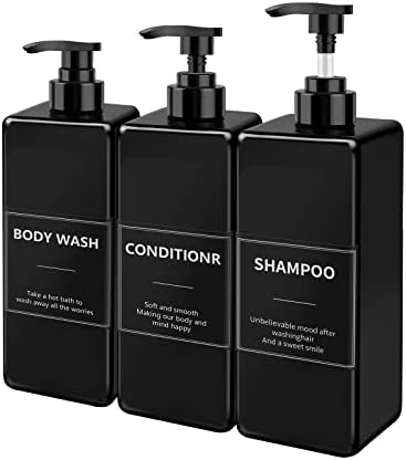 Shampoo and Conditioner Dispenser(Clear, Set of 3, 27oz)- Refillable Shampoo and Conditioner Bottles-Empty Shampoo Conditioner Body Wash Dispenser Set-Modern Shampoo Bottles for Shower soap Dispenser