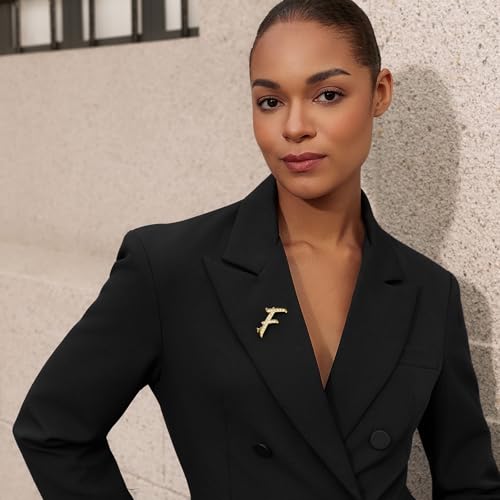 Image of Cicy Bell A-Z Initial 26 Letter Brooch Pins 18k Gold Plated Cubic Zirconia Breastpin Name Personalized Gifts for Women Men