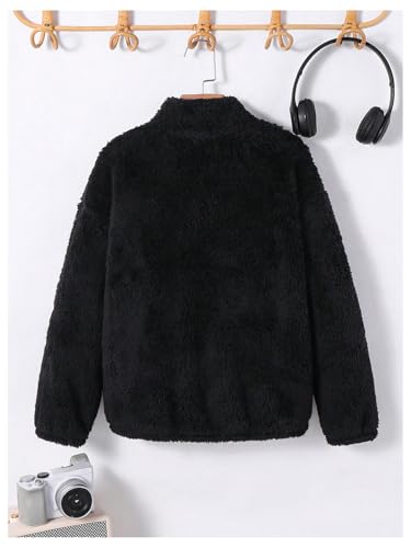 WDIRARA Boy's Fuzzy Letter Embroidery Fleece Sweatshirt Half Zip Pullovers Long Sleeve Top2