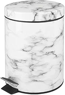 mDesign Pedal Waste Basket  Metal Waste Bin with Pedal, Lid and Plastic Bucket Insert  Perfect for Bathroom, Kitchen, and Office  5 Litre Household Rubbish Bin with Ergonomic Design  Marble Print