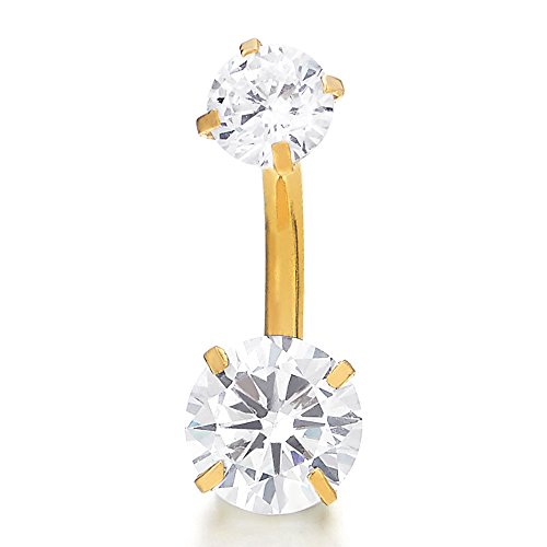 COOLSTEELANDBEYOND Oro Acero Quirúrgico Joyas para el Cuerpo Piercing Ombligo Vientre Botón Anillo Barbells con Dobles Zirconio Cúbico Cover