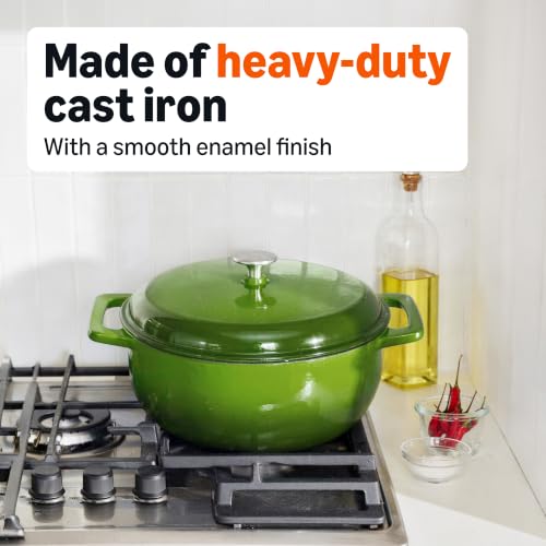 Image of Amazon Basics Enameled Cast Iron Dutch Oven Pot with Lid, Round, Dual Handles, Heavy-Duty, Oven Safe for Stews, Roasting, Baking, 6-Quart, Green