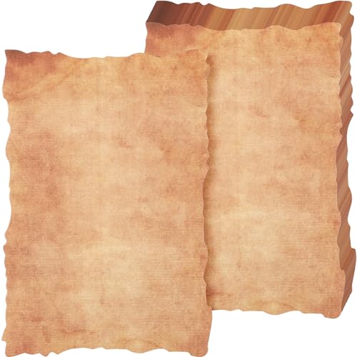 Harloon 50 Pcs Vintage Old Looking Cotton Watercolor Paper Cardstock Blank 200 GSM Thick Antiqued Deckle Edge Virgin Paper for Drawing Writing Printing Invitations Greeting (4x6 Inch)