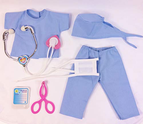 7 Piece Nurse, Doctor, Scrubs Doll Clothes Mask Medical Kit fits 18 Inch American Girl Doll