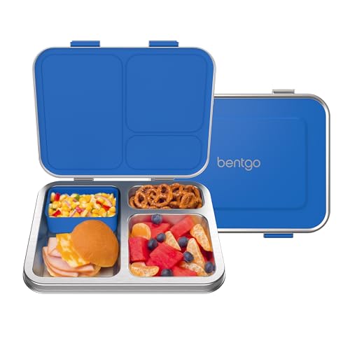 Bentgo Kids Stainless Steel Leak-Resistant Lunch Box - 3-Compartments with Bonus Silicone Container,...