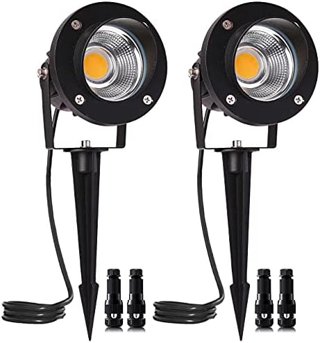 ELEGLO 18W Low Voltage Landscape Lighting LED Spotlight Outdoor 12V~24V AC/DC Waterproof Landscape Lights Spot Lights for Yard with Spiked Stake Warm White Flag Light Garden Decorative Lamp (2 Pack)