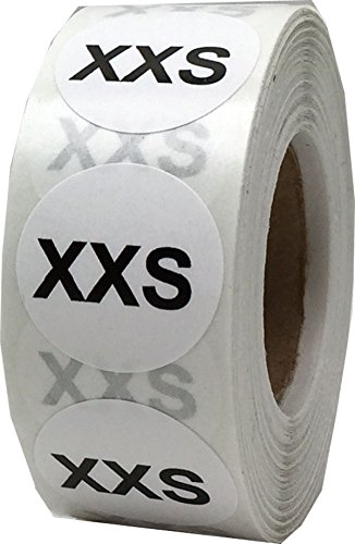 XXS Clothing Size Labels - White/Black Size Stickers for T Shirts - 500 Total - Apparel Safe Adhesive