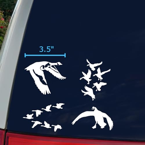 Image of Goose Decal 4 Pack: Detailed Goose Flying, Waterfowl Geese Flying V Formation, Canadian Geese Landing, Goose Flapping Wings (White, Small ~3.5 inch)