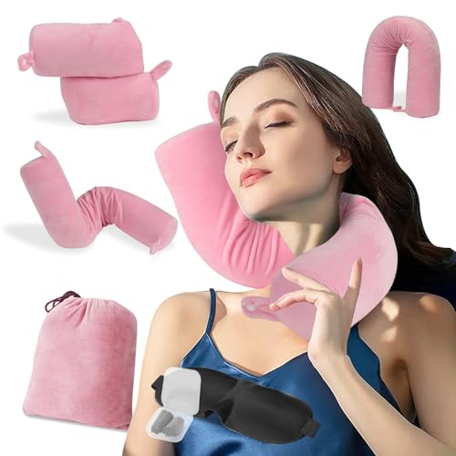 EPROICKS Travel neck pillow Twist, Travel Cushion for Airplane, Flight Pillows for Long Haul Flights, Memory Foam Neck Support for adults, accessories (pink)