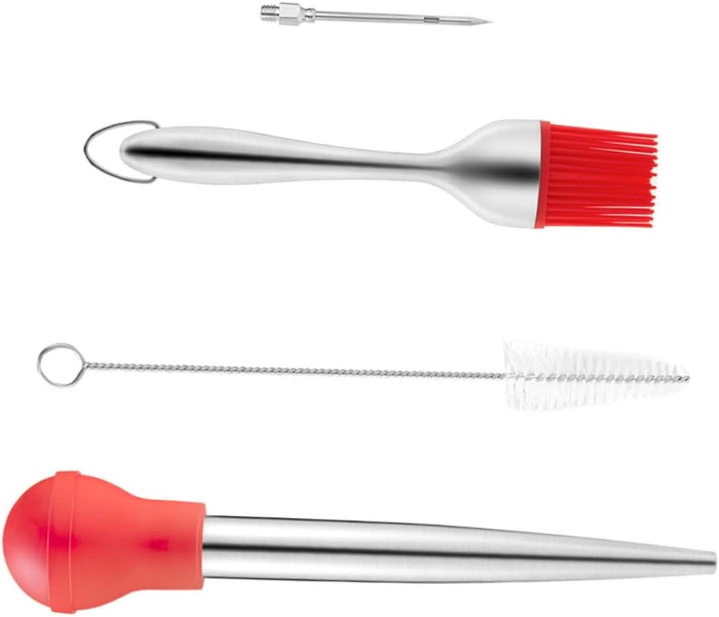 BESTOYARD 4pcs Stainless Steel Turkey Baster Set Silicone Brush Dropper Bbq Tool Kit for Basting Poultry