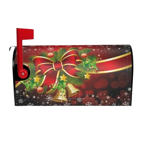Image of Christmas Bow Bell Red Mailbox Covers Magnetic Mailbox Wraps Post Letter Box Cover Standard Oversize 21 inchX18 inch /25.5 inch X 21 inch Mailwrap Garden Home Decor