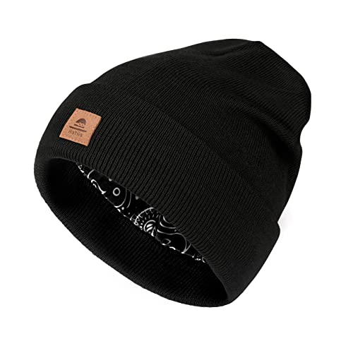 Hatiis Beanie Hat with Satin Lining for Women Men Cuffed Plain Skull Hat Unisex Winter Knit Cap Beanie for Women and Men (Pureblack, One Size) Hatiis Beanie Hat with Satin Lining for Women Men Cuffed Plain Skull Hat Unisex Winter Knit Cap Beanie for Women and Men (Pureblack, One Size)