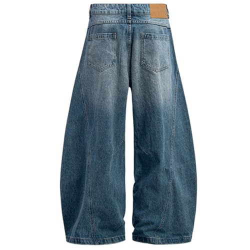 Men’S Wide Leg Baggy Vintage Denim Jeans with Zipper Fly Mid Waist Loose Fit Light Wash Casual Pants3