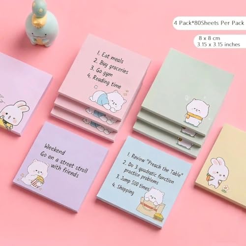 Image of Cute Cartoon Bear Sticky Notes | Pastel Memo Pad Set | Study & Office Use - Pack of 4 | 80 Sheets Per Pack | 3.15x3.15in Self-Stick Note Pads (Bear Sticky Notes)