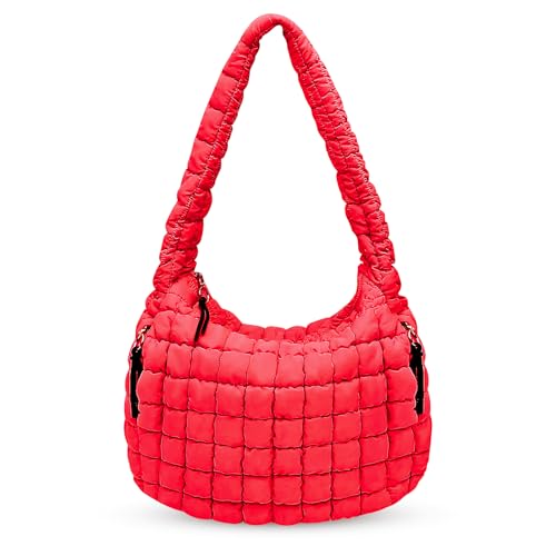 Extolove Sacola acolchoada, bolsa acolchoada grande e leve bolsa acolchoada bolsa fofa moderna bolsas Hobo para mulheres, Vermelho, Large