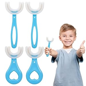 4 stuks Kids U-vormige tandenborstel, voedselkwaliteit zachte siliconen tandenborstelkop, 360° mondverzorging tanden reinigen kindertandenborstels voor 2-12 jaar oud (blauw)