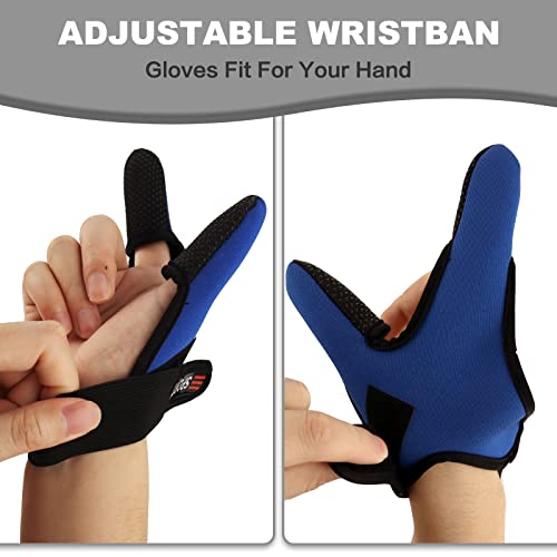 Klfoho Double-Finger Gloves, 3 Pack Anti-Slip Fishing Glove, Professional Finger Gloves Protector Unisex Elastic Band Glove For Outdoor Fishing, Fit Right Hand (Blue) #TOP3