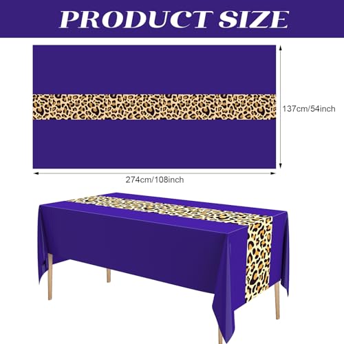 Image of Buryeah Leopard Print Tablecloth 54 x 108'' Leopard Plastic Table Cover Disposable Safari Animal Cheetah Print Party Decorations for Baby Shower Wedding Birthday Party Favors(Purple,3 Pcs)