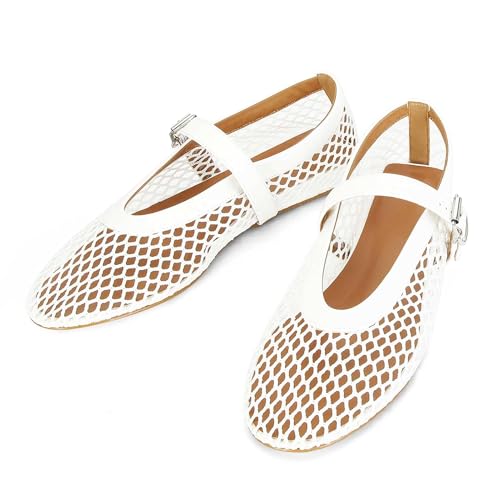 Image of MICIFA Women's Mesh Ballet Flats Fishnet Ballerina Flats Buckle Strap Mary Jane Causal Daily Dress Shoes