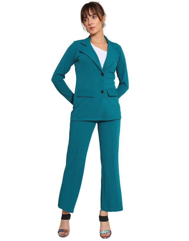 SIRIL Women's Standard Length Co-Ord Set Polyester Blazer And Trouser Pant Set | Two Piece Co Ord Set | Office Wear Co Ord Set