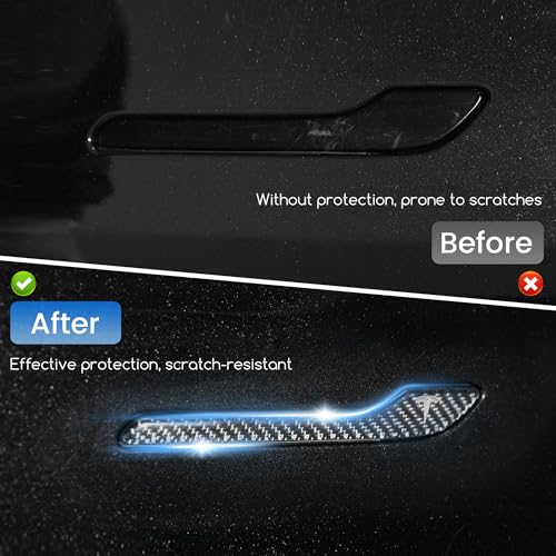 Polwlamks 4 Pack Door Handle Cover Fits Model Y/Model 3, Real Carbon Fiber 3D Handle Cover Sticker, Tesla Door Handle Protector Wrap Covers with 3M Self-Adhesive Backing, Tesla Exterior Accessories by Powlamks - Used condition - Image 4