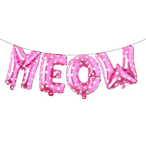 Cat Birthday Party Balloons - 16 Inch Multicolor Meow Letter Foil...
