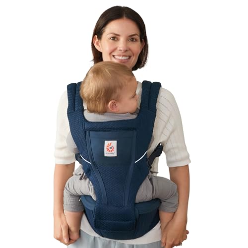 Image of Ergobaby Alta Hip Seat Baby Carrier for Babies & Toddlers 4-48 Months (12-45 lbs) - 3-Position Convertible Ergonomic Baby Carrier with Storage Pocket, Sun Hood, Hip-Healthy Positioning - Midnight Blue