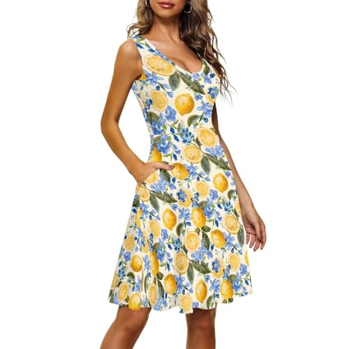 Image of Women Stylish Tank Dresses Sleeveless Round Neck Midi Casual Dress with Pocket for Summer