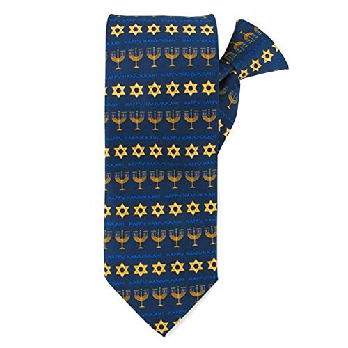 Jacob Alexander Men's Happy Hanukkah Stripe Star of David Menorah Clip-On Neck Tie