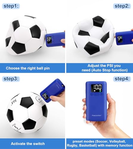 FreeLionVon Electric Ball Pump,Automatic shutdown function,with Pressure LCD Display (Max 20PSI) and LED Torch,Ball Needle*2 and Nozzle*1 for football, basketball, volleyball,soccerball,swimming ring FreeLionVon Electric Ball Pump,Automatic shutdown function,with Pressure LCD Display (Max 20PSI) and LED Torch,Ball Needle*2 and Nozzle*1 for football, basketball, volleyball,soccerball,swimming ring
