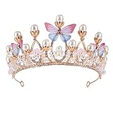 Princess Tiaras for Girls, Birthday Crown for Girls Butterfly Princess Performance Disc Hair Model Catwalk Handmade Crystal Tiara