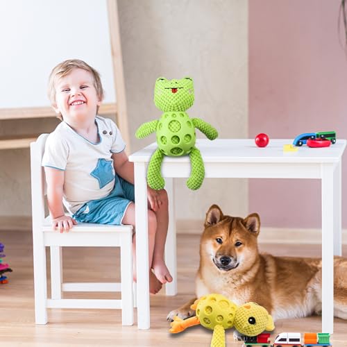 Cxqbsmy 2 Stück Kauspielzeug Hund Unzerstörbar, Frosch und Huhn Kuscheltier Hund, Hundespielzeug Unzerstörbar, Interaktives Kauspielzeug für Große Kleine Und Mittel Welpen
