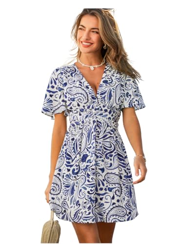 Image of CUPSHE Women's Plunging V Neck Flutter Sleeve Smocked Waist Mini Dress