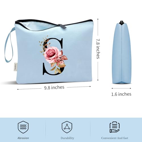 Image of Vavabox A-Z Personalized Makeup Bag, Birthday Gifts for Women Mom, Gifts for Best Friend, Bride Bridesmaid Cosmetic bag (S, Blue)
