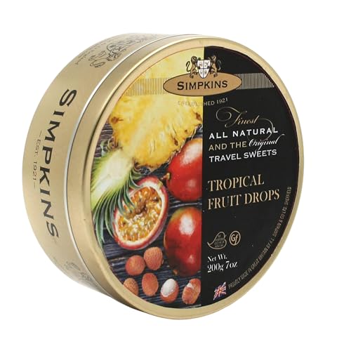 Simpkins Candy Travel Sweets, Tropical Fruit Drops, 7 Ounce Tin (Pack of 6)