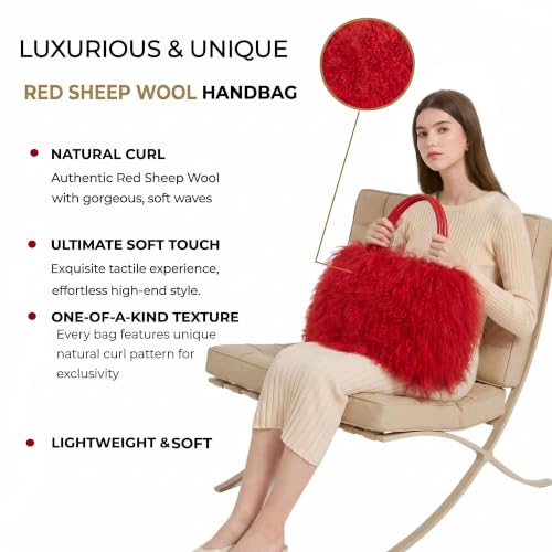 Image of Women Luxury Real Lamb /Mongolian Flush Wool Fur With Genuine Leather Handles Handbag