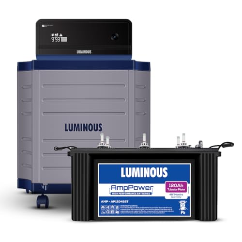 Image of Luminous Zelio 1100 Pure Sine Wave 900VA Inverter with 120Ah AmpPower Short Tubular Battery & Trolley Combo for Home, Shop & Office | Warranty: 36M (Inverter), 48M (Battery) | Reliable Power