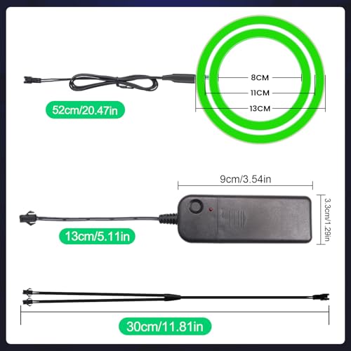 Image of EL Panel Light, Glowing LED Eyes Electroluminescent El Sheet Panel Light DIY Cuttable Round Ring EL Sheet Cosplay Mask Eyes Decoration with Battery Box (Green)