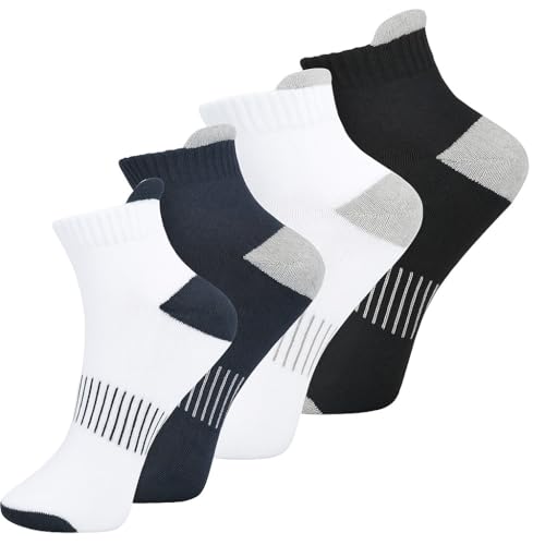 Kass & Smith 4 Pairs Mens Cushioned Ankle Socks Low Cut Athletic Breathable Comfort Casual Socks | Anti-Blister Wicking Cushioned Hight Tab Running Socks (Multicolor)