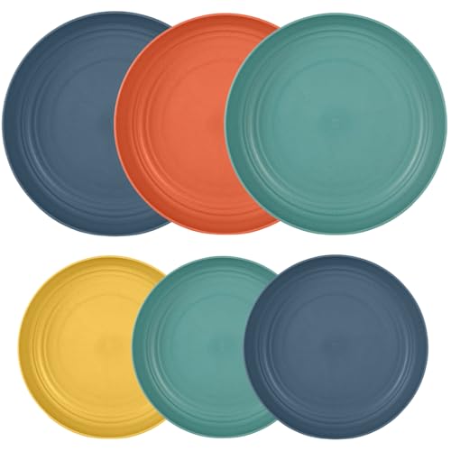 Image of Wheat Straw Plates For Home, Kitchens, Rvs, Pasta, Soup, Rice, Salad, Daily Use, Cereal, Sandwich, Bread Butter, Dessert, Cake, Noodles Dishwasher Microwave Safe (20cm+23cm, Random, Pack Of 6)