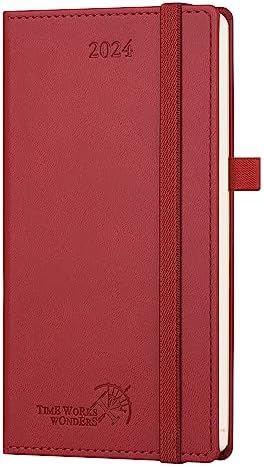 POPRUN ECO-Friendly A5 2024 Week To View Diary 22 x 16.5 cm Hardback 24 Weekly Planner Made of Recycled Materials with Time Interval - Desert Brown