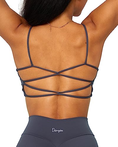 Image of Danysu Backless Sports Bra Soft Workout Tops with Removable Padded Yoga Training Bras Strappy Going Out Top