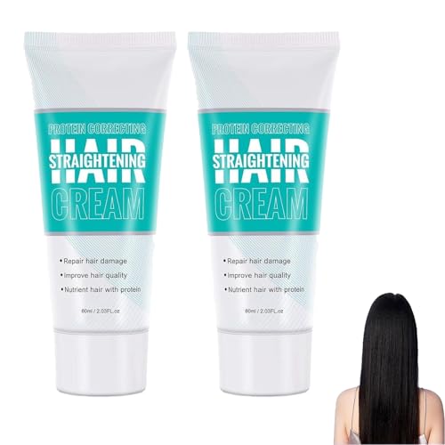 Crema lisciante per capelli, crema lisciante per capelli con correzione proteica, lucentezza e seta, crema lisciante per capelli al collagene, nutriente e lisciante rapido (2pcs)
