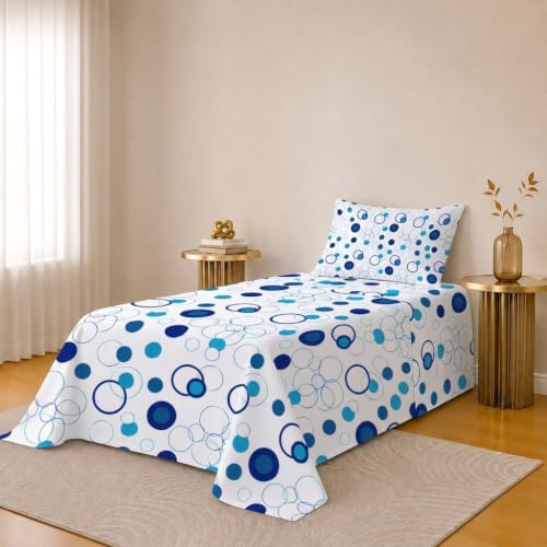Image of IVAZA 240 TC Soft Ezyption Cotton Floral Print Single Bed Bedsheet - with 1 Pillow Covers, Hypoallergenic, Brethable, (Size- 60 x 90 Inch | White Blue